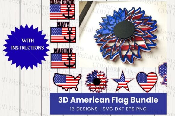 3D American Flag Layered SVG Bundle