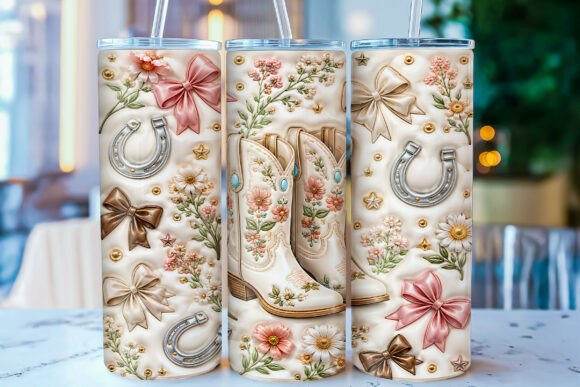 3D Inflated Floral Cowboy Boots Tumbler