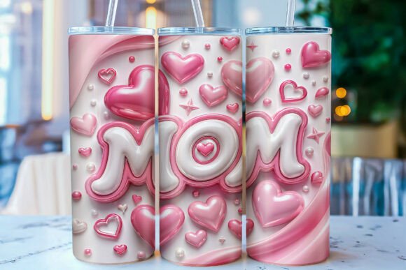 3D Inflated Pink Mom Tumbler Wrap PNG
