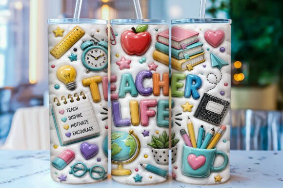 3D Inflated Teacher Life Tumbler Wrap: A Unique Design for Teacher-Themed Drinkware
