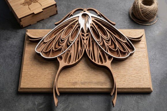 3D Layered Luna Moth Laser Cut SVG: Elevate Your Home Decor with Precision-Crafted Wood Art