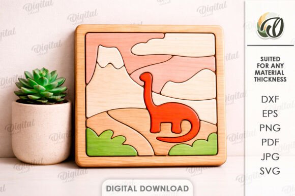 3D Mini Puzzle Decor: Laser-Cut Dinosaur Designs for Creative Spaces