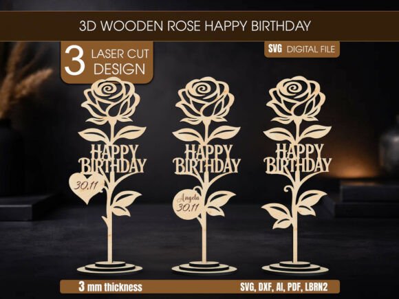 3D Rose Happy Birthday SVG Bundle