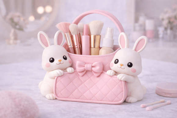 Cute 3D-Printed Bunny Vanity Holder for Makeup Brushes and Pens