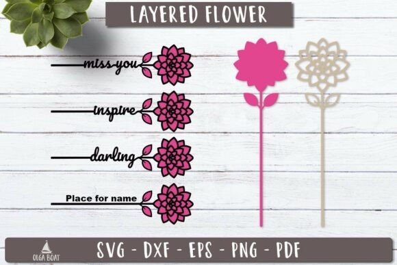 Dahlia Flower Name SVG 3D Layered Laser Design for Custom Craft Projects