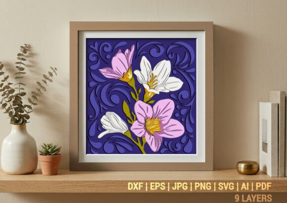 Floral Freesia 3D Layered Shadow Box: A Fusion of Artistry and Modern Craft for Creative Professionals