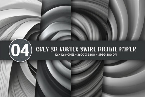 Grey 3D Vortex Swirl Digital Paper