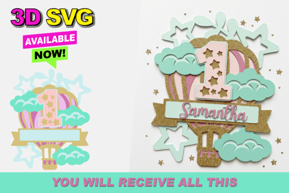 Hot Air Balloon Cake Topper 3D SVG for Creative Design Projects