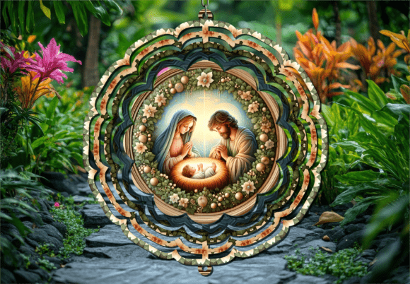 Jesus Manger Christmas 3D Wind Spinner: A Festive Design for Outdoor Displays