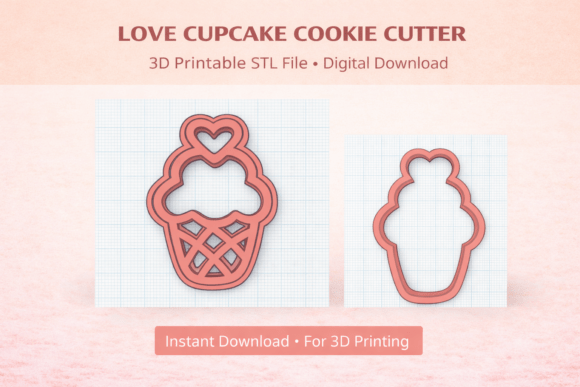 Love Cupcake Cookie Cutter 3D Model for 3D Printing