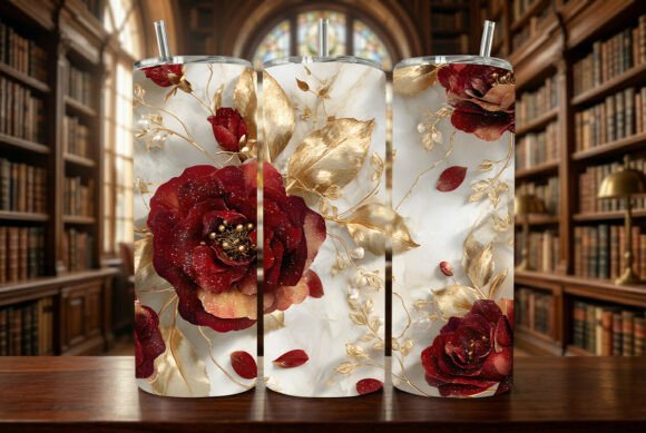 Rose & 3D Gold Foil Marble Skinny: Elegant Design for Modern Typography