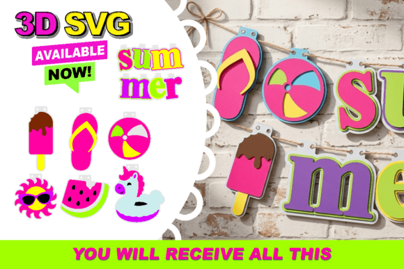 Summer Garland 3D SVG: Brighten Your Space with Layered Design