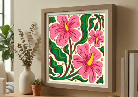 Tropical Pink Hibiscus 3D Shadow Box SVG: A Layered Design for Tropical-Inspired Papercraft
